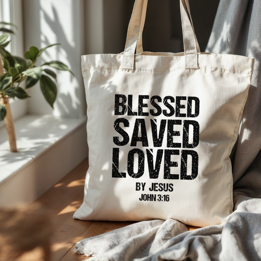 BLESSED - LOVED - SAVED TOTE BAG